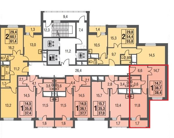 Однокомнатная квартира 39 м²