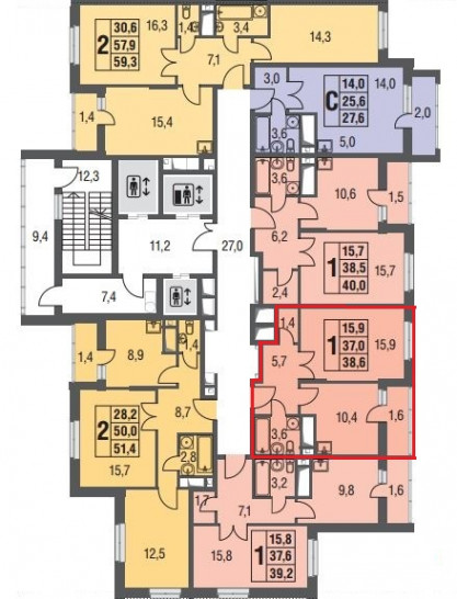 Однокомнатная квартира 39 м²